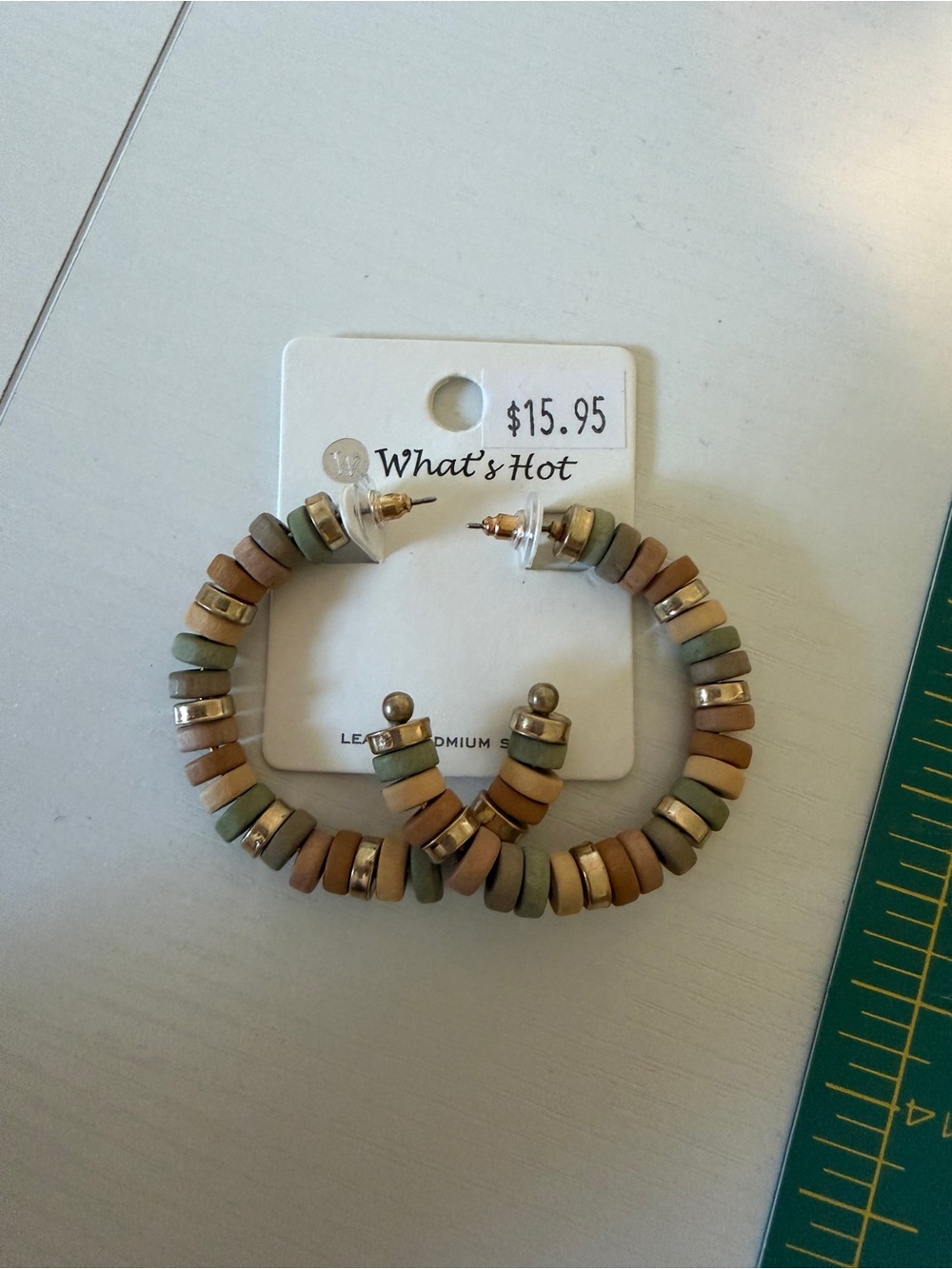 Brown & Sage Beaded Hoop Earrings
